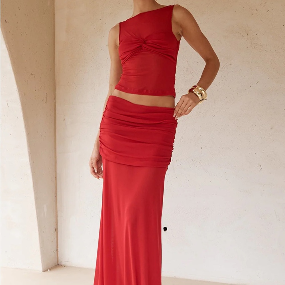 Melia Top and Maxi Skirt Set - Cherry